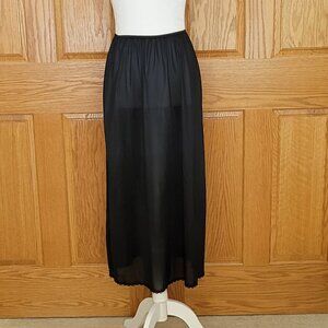 Vintage Warner's Black Lace-Trim Slip Skirt Midi Maxi Size Large